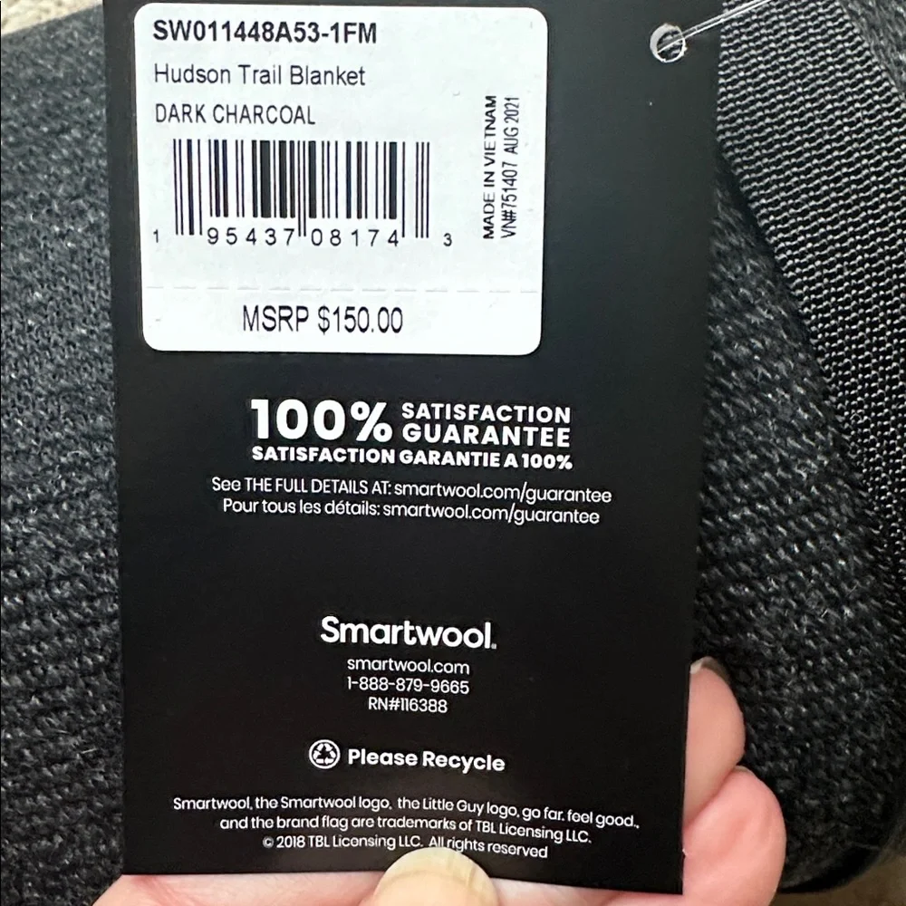 NWT Smartwool Hudson Trail Blanket Throw Merino Wool in Charcoal Gray 68
